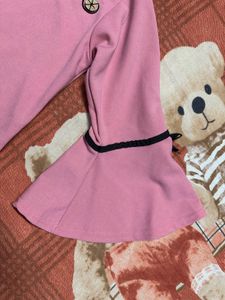 Pink Top With 3D Buttons And Umbrella Sleeves