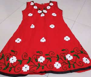 Red Embroidered Handwork Kurta