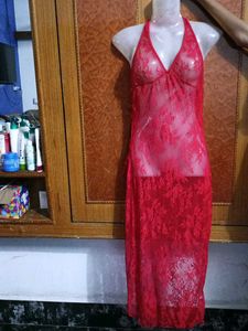 Red Lace Halter Maxi Dress