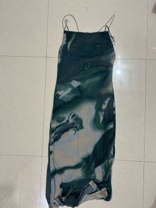 Green Marble Print Midi Slip Dress
