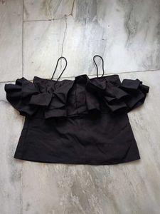 Ruffled Black Crop Top