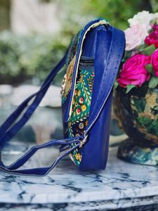 Blue Floral Accent Crossbody Bag