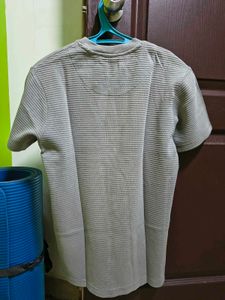 MAX Grey Self-Striped 100% Cotton T-Shirt