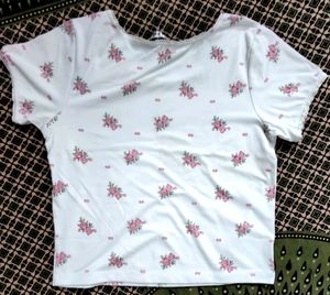 Cute Little White And Pink Floral Crop Top