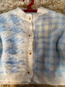 Blue Houndstooth Cropped Cardigan