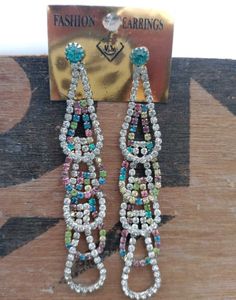 Sparkling Multi-Color Rhinestone Dangle Earrings