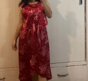 Dressberry Red Floral Slit Dress