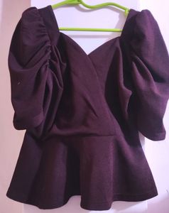 WoowZerz Burgundy Peplum Top