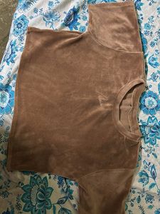 Brown Wool-Cotton Blend Crop Top | Cozy &amp; Stylish