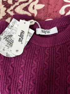 Cable Knit Pullover Sweater Wine colour