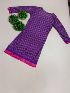Purple Cotton Printed Kurta with Embroidered Yoke