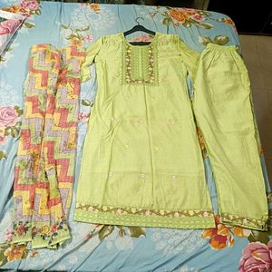 Lime Green Embroidered Kurta Set