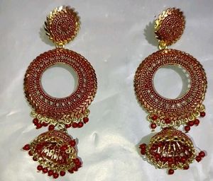 Red & Golden Jhumki 2 Earing Studs