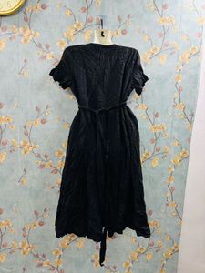 Black Tie Up Cotton Dress