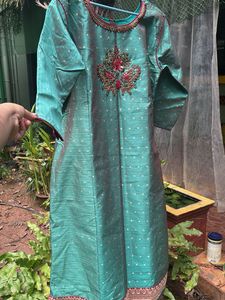 Teal Green With Maroon Dupatta Kurta Set