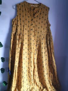 YELLOW WITH GOLDEN PRINT KURTI