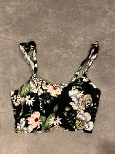 Ruffle Strap Black Printed Crop Top