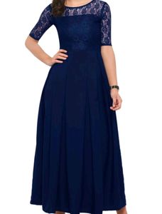Elegant Navy Lace Maxi Dress