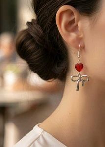 y2k Red Heart Bow Earrings