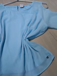 Blue Cold Shoulder Crop Top