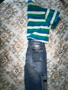 Striped Crop Tshirt &amp; Cargo Jeans