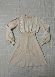 Korean Lace Trim Knit Dress