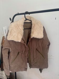 olive fur 21 inch length crop jacket