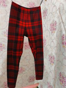 Shein Red And Black Checks Leggings