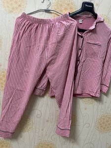 Pink White Striped Night Set