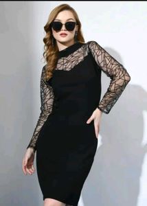 Black Lace Sleeve Bodycon Dress
