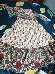 Floral Print Beige Anarkali Dress