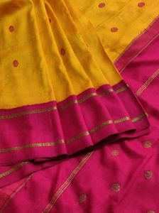 Yellow &amp; maroon red pure Silk Saree