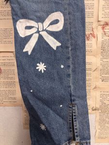 hand painted Bow Denim Jeans