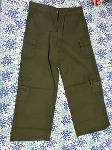 Olive Green Wide Leg Cargo Pants