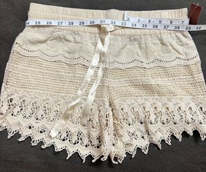 Satin Front Tie Crochet Short