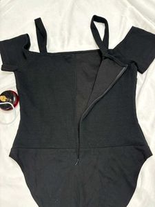 woolen Chic Black Bodysuit