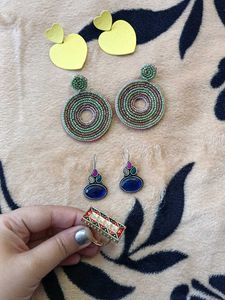 3 Pair Earings &amp; Ring Combo
