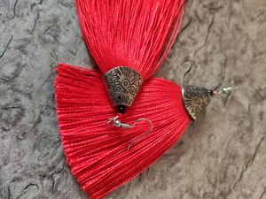 Red premium thread Tassel drop Earring