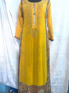 Radiant Yellow Embellished Long Kurti – Size XXL