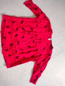 Red Leaf Print Top
