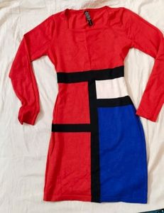 SQUARE NECK WINTER WOOLEN DRESS