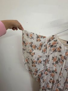 Floral Print Top with Ruffle Sleeves