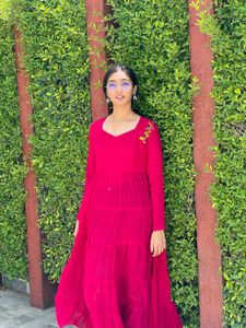 Pink Tiered Anarkali With Plazzo