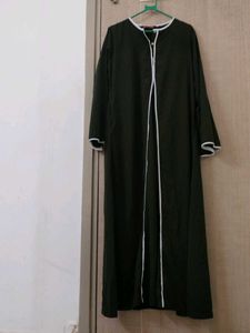Elegant Olive Green Abaya with White Trim
