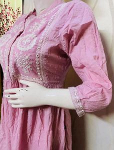 Pink colour self embroidery, Kurta frock
