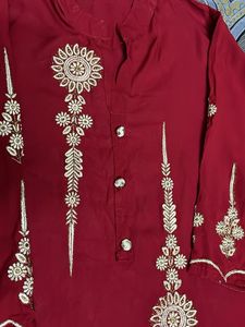 Red Embroidered Kurta