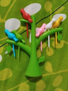 Plastic Bird Fruit/Meat Fork Set Of 6 With Stand