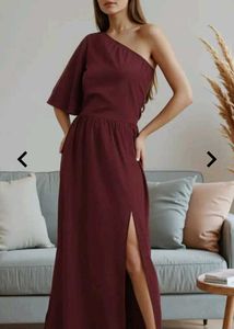 Burgundy One Shoulder Maxi Dress