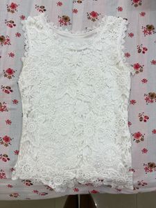 White Crochet Satin Top