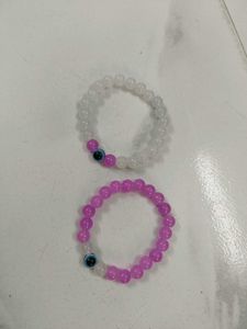 Evil Eye White And Purple Beads Bracelet Combo